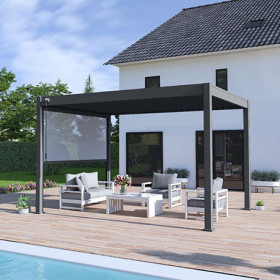 Pergola bioclimatique autoportante en alu Anthracite – 3 x 4 m - 12m² - avec store 4 m - Ombréa