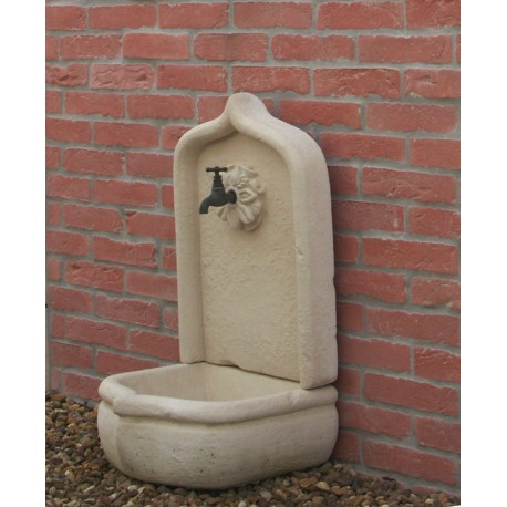 Fontaine de jardin en pierre reconstituée murale 35 x 37 x 65 cm blanc