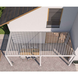 Pergola bioclimatique adossée en alu Blanc – 3 x 6 m – 18 m² - Lame orientables manuellement - Ombréa