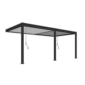 Pergola bioclimatique adossée en alu Anthracite/Blanc – 3 x 6 m – 18 m² - Lame orientables manuellement - Ombréa