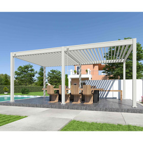Pergola bioclimatique autoportante en alu Blanc – 3 x 6 m – 18 m² - avec 2 stores 3 m - Ombréa