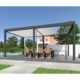 Pergola bioclimatique autoportante en alu Bicolore – 3 x 6 m – 18 m² - avec 2 stores 3 m Blanc - Ombréa