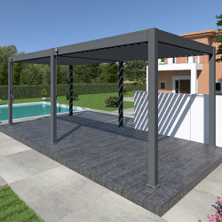 Pergola bioclimatique autoportante en alu Anthracite – 3 x 6 m – 18m² - avec 2 stores 3 m - Ombréa