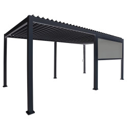 Pergola bioclimatique autoportante en alu Anthracite – 3 x 6 m – 18m² - avec 2 stores 3 m - Ombréa