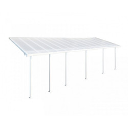 Pergola à adosser en aluminium blanc – 3 x 8 m – 25 m² - Toit en polycarbonate