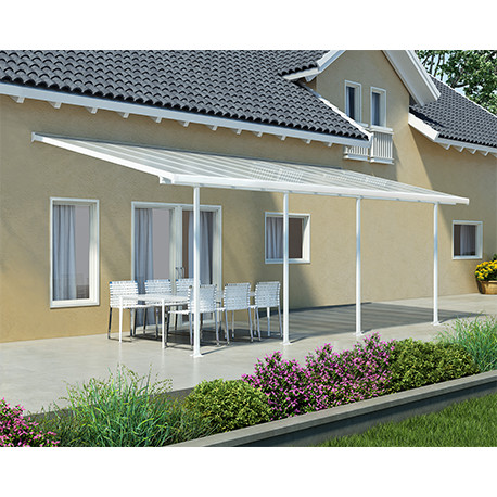 Pergola à adosser en aluminium blanc – 3 x 7 m – 21,2 m² - Toit en polycarbonate Pergola à adosser en aluminium blanc – 3 x 7 m – 21,2 m² - Toit en polycarbonate