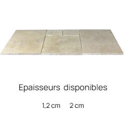 Dalles en pierre naturelle travertin ép. 1,2 cm, module de 0,74 m2
