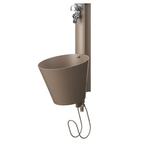 Fontaine murale Piretto en acier - 2 robinets, seau amovible et support tuyau – 23 x 27 x 42 cm - Taupe