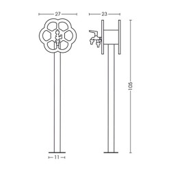 Fontaine de jardin Favara avec support tuyau et 2 robinets – 27 x 23 x 105 cm – Aluminium