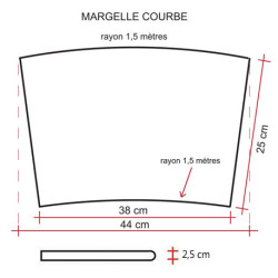 Margelle en pierre reconstituée plate courbe 38 x 25 x 2,5 cm blanc