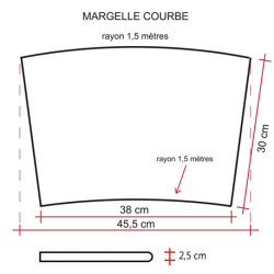 Margelle en pierre reconstituée plate courbe 38 x 30 x 2,5 cm blanc