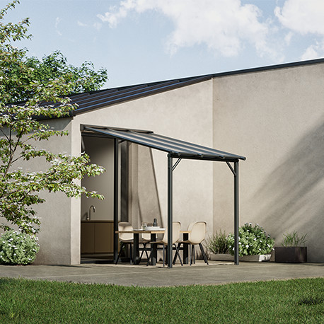 Pergola Harmonie adossée en alu Anthracite – 2 x 3 m - 6m² – Toit en Polycarbonate