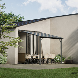 Pergola Harmonie adossée en alu Anthracite – 3 x 3 m – 9m² – Toit en Polycarbonate