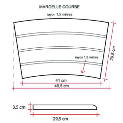 Margelle en pierre reconstituée courbe aspect bois 41 x 29,5 x 3,5 cm