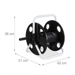 Dévidoir pour tuyau d’arrosage avec châssis en acier– 43 x 30 x 39 cm – Blanc et Noir
