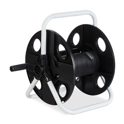 Dévidoir pour tuyau d’arrosage avec châssis en acier– 43 x 30 x 39 cm – Blanc et Noir