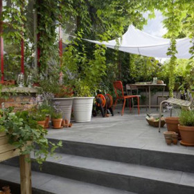 Lame de terrasse en pierre reconstituée aspect ardoise 100 x 20 x 2,3 cm graphite