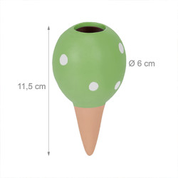 4 cônes d’arrosage en terre cuite vert et blanc – 100 ml - H.11,5 cm