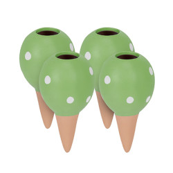 4 cônes d’arrosage en terre cuite vert et blanc – 100 ml - H.11,5 cm