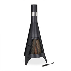Braséro de jardin cheminée en acier avec tisonnier – Diamètre : 45 cm – H.120 cm