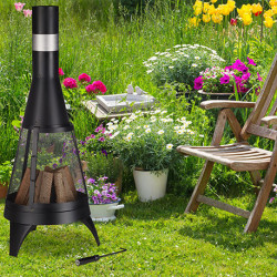 Braséro de jardin cheminée foyer ouvert en acier – Diamètre : 45 cm – H.120 cm