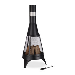 Braséro de jardin cheminée foyer ouvert en acier – Diamètre : 45 cm – H.120 cm