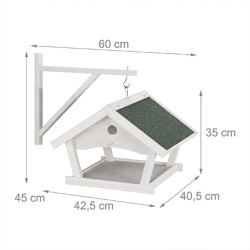 Mangeoire avec support mural en bois – 42,5 x 40,5 x 35 cm - Blanc