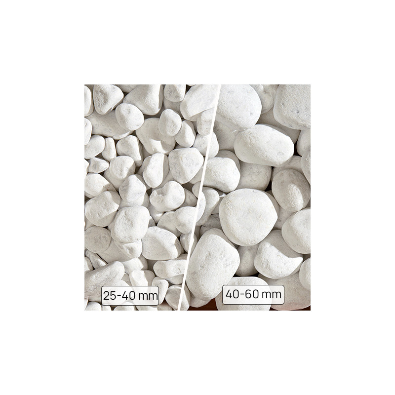 Galets Roulés 40-60mm Marbre Blanc Carrare – Sac de 20 kg