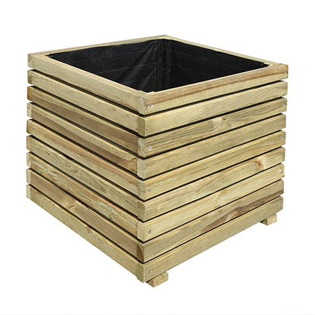 Jardinière en bois carrée avec film de protection PIN - Contenance 169 L - 60 x 60 x 60 cm