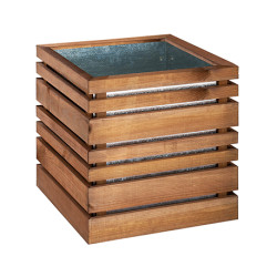 Jardinière carré avec bac en acier galvanisé PIN teinté brun - Contenance 95 L - 50 x 50 x 50 cm
