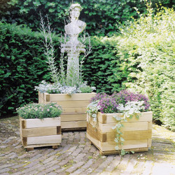 Jardinière en bois épicéa carrée avec 2 anses - Contenance 28 L - 40 x 40 x 32 cm