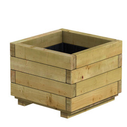 Jardinière en bois épicéa carrée avec 2 anses - Contenance 28 L - 40 x 40 x 32 cm