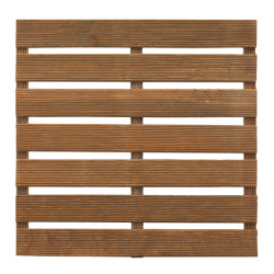 Dalle de terrasse rainurée en bois –pin sylvestre - 50 x 50 x 2,8 cm - Teintée marron