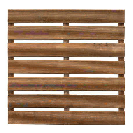 Dalle de terrasse rainurée en bois –pin sylvestre - 50 x 50 x 2,8 cm - Teintée marron