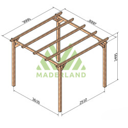 Pergola autoportante Barcelona en bois massif traité autoclave de 9 m² - 3 x 3 m – Sans toiture