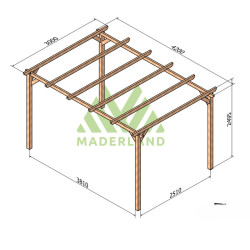 Pergola autoportante Barcelona en bois massif traité autoclave de 12,6 m² - 4,2 x 3 m – Sans toiture