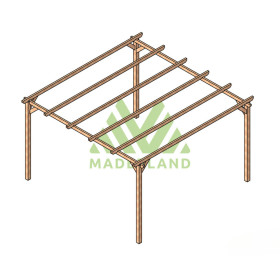 Pergola autoportante Barcelona en bois massif traité autoclave de 17,6 m² - 4,2 x 4,2 m – Sans toiture