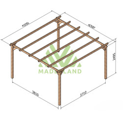 Pergola autoportante Barcelona en bois massif traité autoclave de 17,6 m² - 4,2 x 4,2 m – Sans toiture