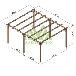 Pergola autoportante Barcelona en bois massif traité autoclave de 21,4 m² - 5,1 x 4,2 m – Sans toiture