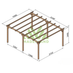 Pergola autoportante Madrid en bois massif traité autoclave de 21,4 m² - 5,1 x 4,2 m – Sans toiture