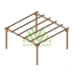 Pergola autoportante Madrid en bois massif traité autoclave de 17,6 m² - 4,2 x 4,2 m – Sans toiture