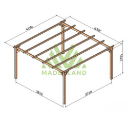Pergola autoportante Madrid en bois massif traité autoclave de 17,6 m² - 4,2 x 4,2 m – Sans toiture