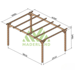 Pergola autoportante Madrid en bois massif traité autoclave de 12,6 m² - 4,2 x 3 m – Sans toiture