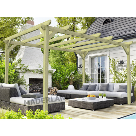 Pergola autoportante Cambados en bois massif traité autoclave de 12,6 m² - 4,2 x 3 m – Sans toiture