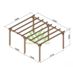 Pergola autoportante Cambados en bois massif traité autoclave de 21,4 m² - 5,1 x 4,2 m – Sans toiture