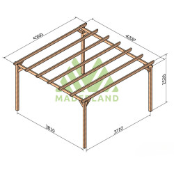 Pergola autoportante Cambados en bois massif traité autoclave de 17,6 m² - 4,2 x 4,2 m – Sans toiture