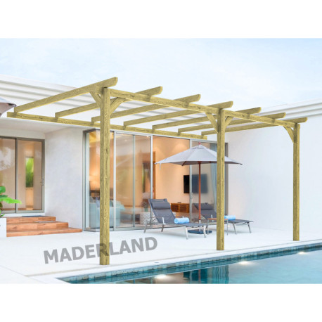 Pergola adossée Oviedo en bois massif traité autoclave de 9 m² - 3 x 3 m – Sans toiture