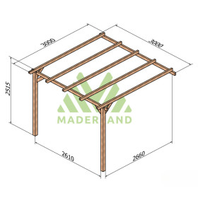 Pergola adossée Oviedo en bois massif traité autoclave de 9 m² - 3 x 3 m – Sans toiture