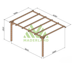 Pergola adossée Oviedo en bois massif traité autoclave de 12,6 m² - 4,2 x 3 m – Sans toiture