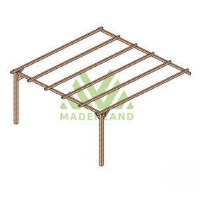 Pergola adossée Oviedo en bois massif traité autoclave de 17,6 m² - 4,2 x 4,2 m – Sans toiture